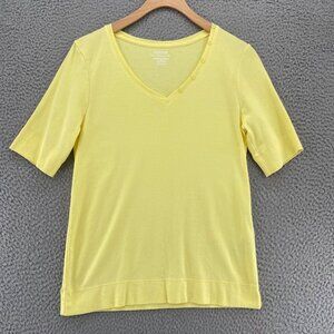 Chicos Top Womens 0 US Small Yellow Ultimate Tee Button Detail V Neck Stretch